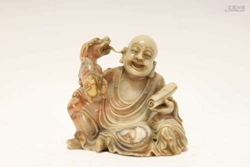 A Gorgeous Rose Quartz-carved 'Arhat and Tiger' Statue