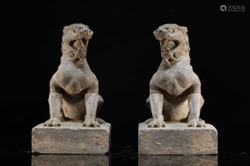 A Pair of Stone Carved Beast Statues