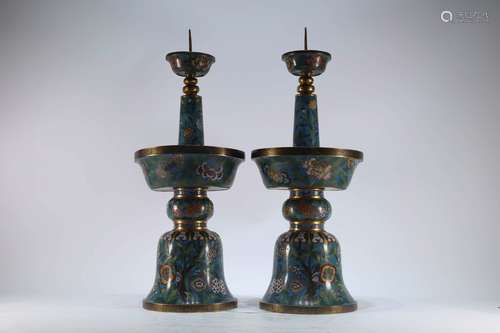 A Pair of Cloissonne Enemeled Candelsticks