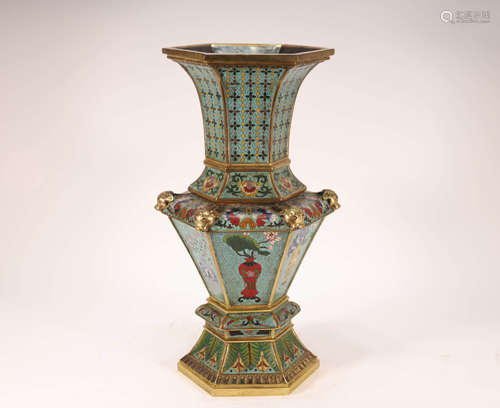 A Fine Cloisonne 'Flower' Hexagonal Bottle