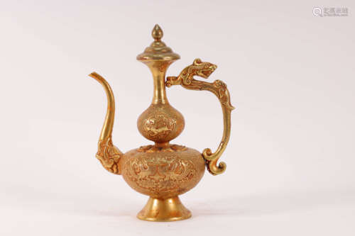 A gilt bronze dragon-shaped pot with phoenix pattern