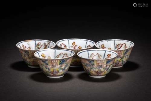 明 古赤絵 人物紋碗 5件 煎茶碗