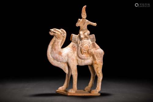 唐代 加彩 人物駱駝紋俑 置物