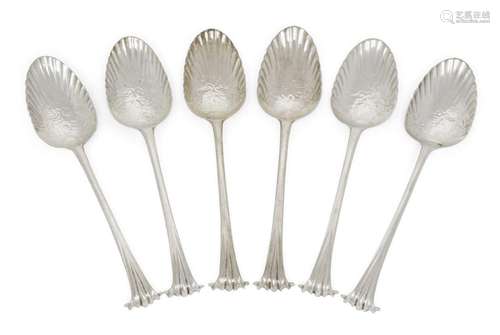 A set of six George III berry spoons, London, c.1780, Hester...