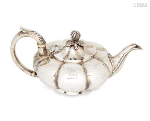 A William IV melon-shaped silver teapot, London, c.1834, Cha...