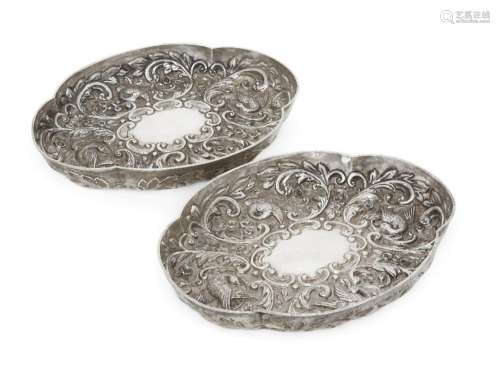 A pair of Victorian silver quatrefoil dishes, London, c.1891...