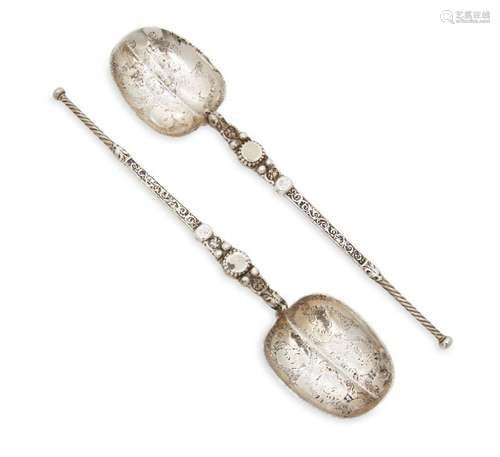 A pair of Victorian silver replica anointing spoons, London,...