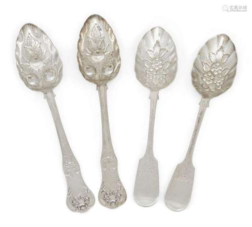 Two pairs of Victorian silver berry spoons, the first Glasgo...