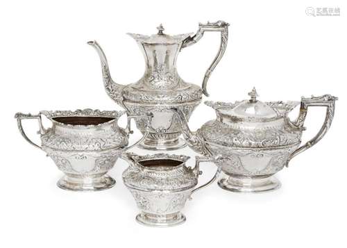 A Victorian four piece tea set, Sheffield, c.1897, James Dix...