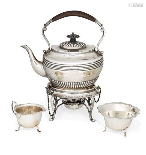 A late Victorian silver hot water kettle and stand, Sheffiel...