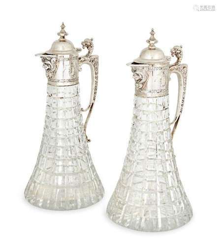 A pair of Garrard & Co. silver mounted cut glass claret ...