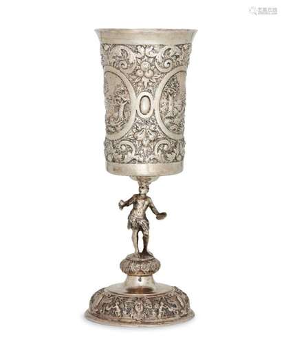 A repousse goblet with figural stem, stamped 13K alongside u...