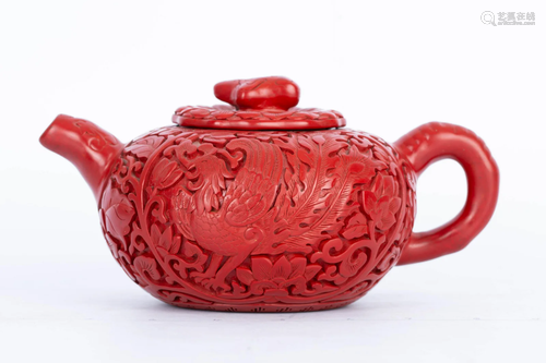 20TH CENTURY ''ZISHA'' CARVED LACQUER PHOENIX TEAPOT