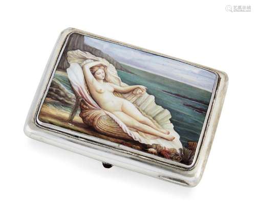 An enamelled Russian silver cigarette case, Moscow, c.1899-1...