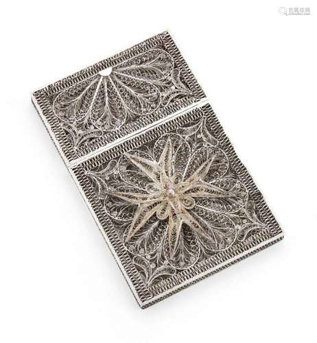 A filigree card case, unmarked, assumed silver, probably 19t...