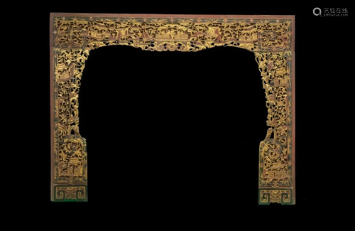 QING DYNASTY GOLD PAINT BED LINTEL