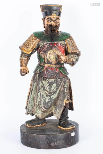 LATE QING PAINTED OFFICER STATUE