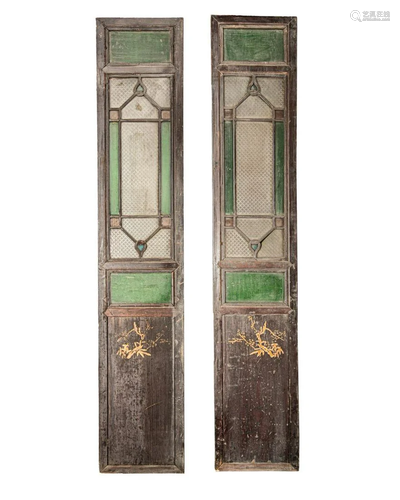 LATE QING DYNASTY CARVED STAINED WINDOW GLASS TWO