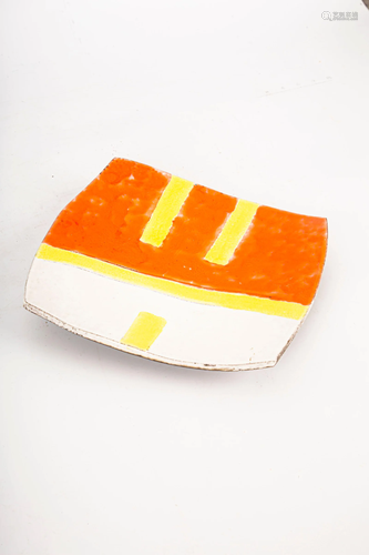 CHARLES SUCSAN, SQUARE PLATE, HAND MOULDED, ABSTRACT