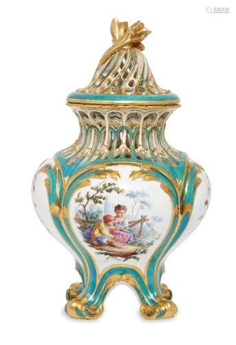 A Vincennes porcelain later decorated green-ground pot-pourr...