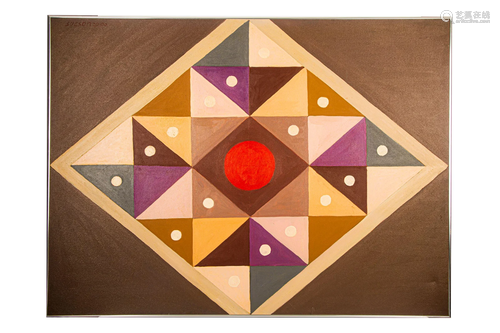 'GEOMETRICAL COMPOSITION WITH RED'' OIL ON CANVAS BY