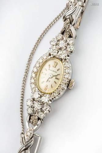 1940S BULOVA WHITE GOLD DIAMOND WATCH