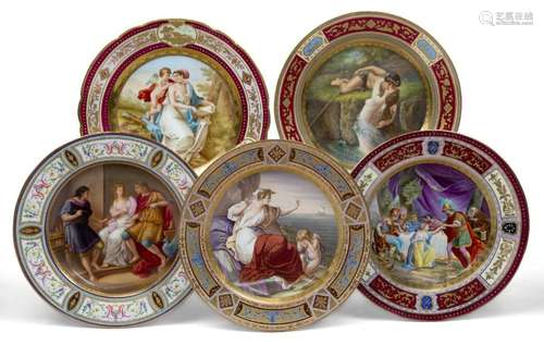 Five Vienna-style porcelain cabinet plates, late 19th/early ...