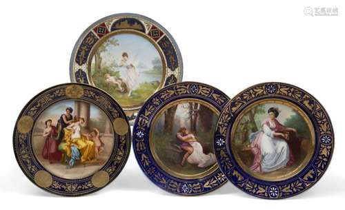 Four Vienna-style porcelain cabinet plates, late 19th/20th c...