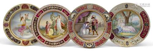 Four Vienna-style porcelain cabinet plates, late 19th/20th c...