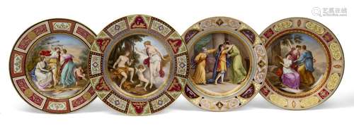 Four Vienna-style porcelain cabinet plates, late 19th/20th c...