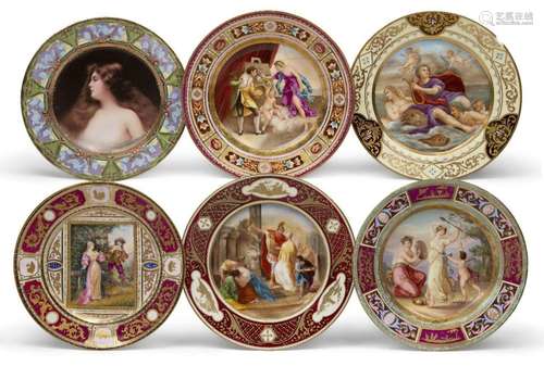 Six Vienna-style porcelain cabinet plates, late 19th/20th ce...