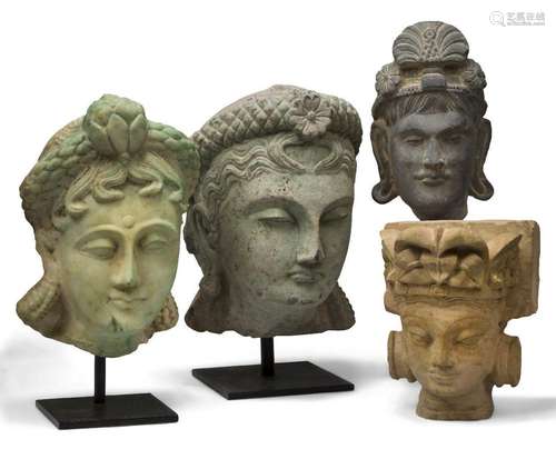 Four South East Asian carved marble and stone busts of femal...