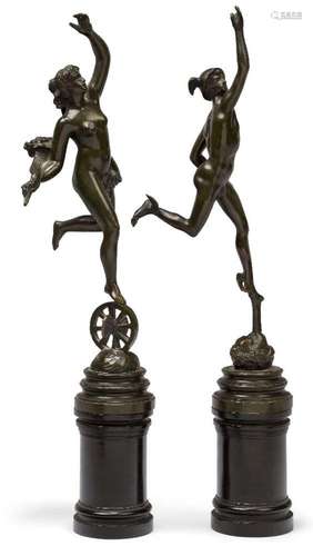 After Giambologna, a pair of French bronze models of Mercury...