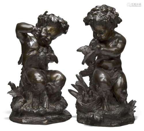 A pair of French bronze infant satyrs, late 19th century, in...