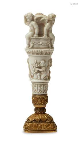 A carved ivory and gilt metal desk seal, late 19th century, ...