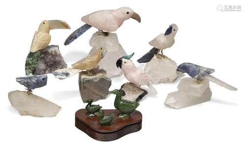 A collection of seven hardstone exotic birds, second half 20...