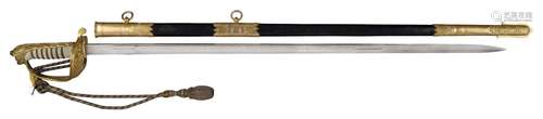 A George VI naval officers sword, straight 311/2inch blade, ...