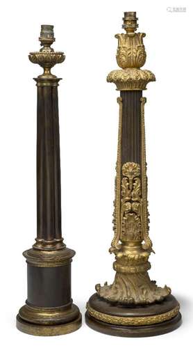 A Regency gilt and patinated bronze cluster column table lam...