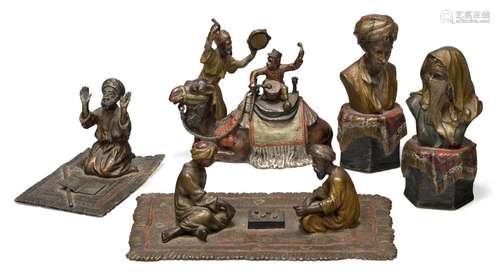 A group of five small Austrian cold-painted bronze figures, ...