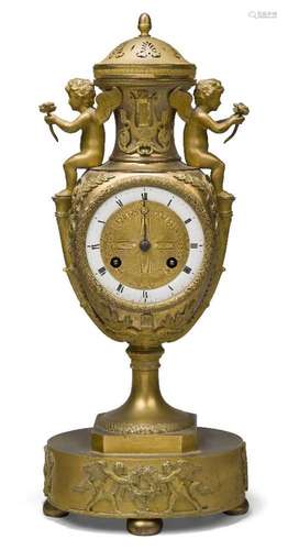 An Empire ormolu urn mantel clock, early 19th century, the w...