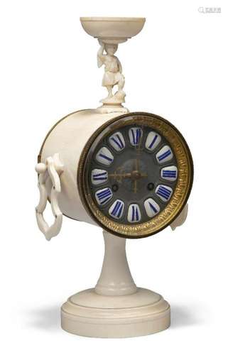 A French ivory mantel clock, the late 19th century, the cyli...