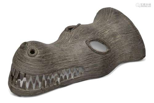 An African bronze crocodile mask, probably West African, 20t...