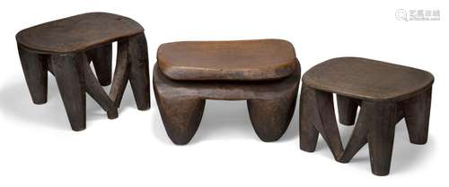 A Nupe stool, Nigeria, 20th Century, the rounded rectangular...