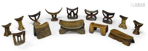 A quantity of African tribal headrests, 20th century, each i...