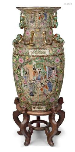 A large Chinese Canton vase, 20th century, decorated with pa...