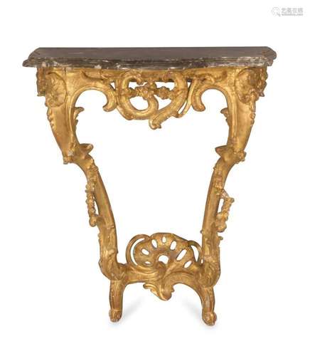 A George II Rococo giltwood console table, mid 18th century,...