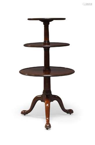 A George III style mahogany three-tier dumb waiter, each tie...