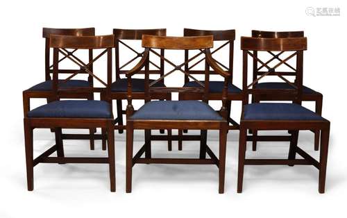 A set of seven Regency style mahogany dining chairs, 20th Ce...