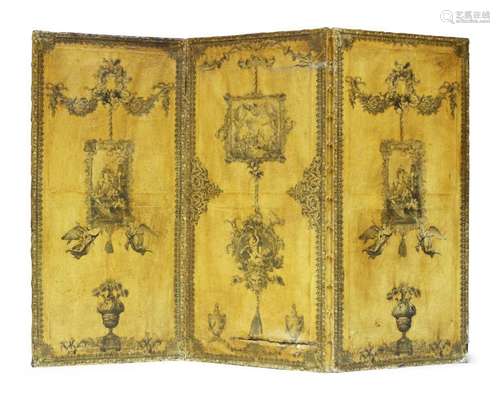 A Victorian lacquered and printed three-fold screen, c.1880,...