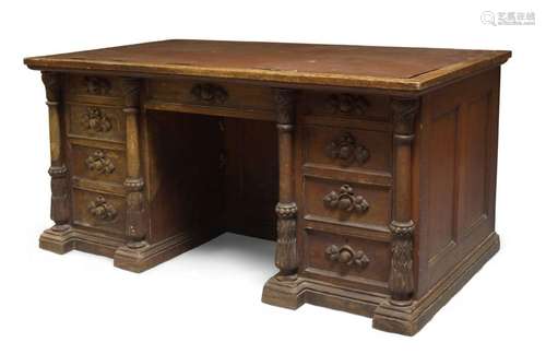 A Victorian oak kneehole desk, c.1860, believed to have orig...